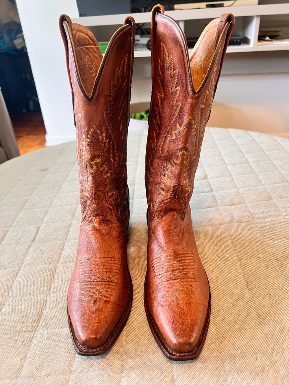 OLD WEST Sz 7.5 Canyon Tan Leather Snip Toe Western Cowgirl Boots Orig $179 - Picture 2 of 9